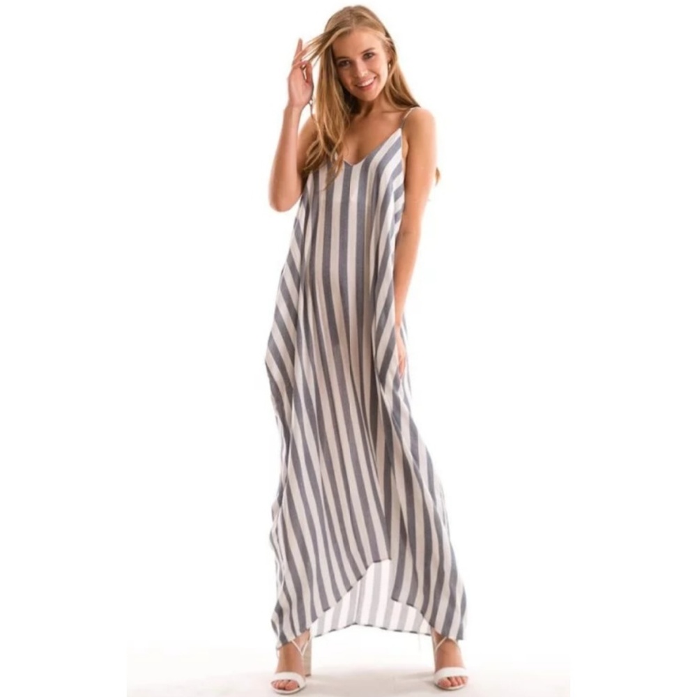 Harem Maxi Dress in Stripe With Pockets S M L - Picture 2 of 8
